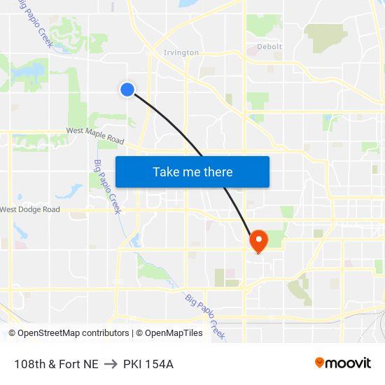 108th & Fort NE to PKI 154A map