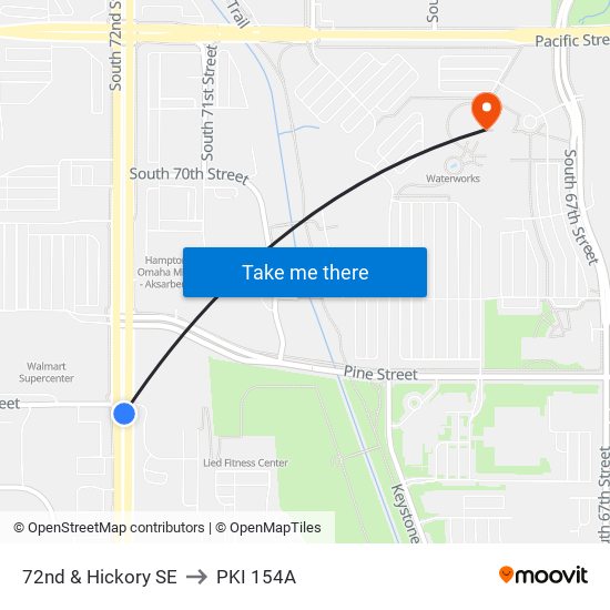 72nd & Hickory SE to PKI 154A map