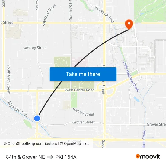 84th & Grover NE to PKI 154A map