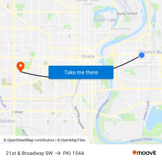 21st & Broadway SW to PKI 154A map