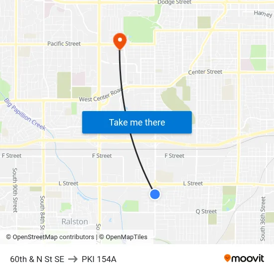 60th & N St SE to PKI 154A map