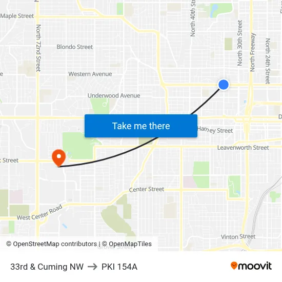 33rd & Cuming NW to PKI 154A map