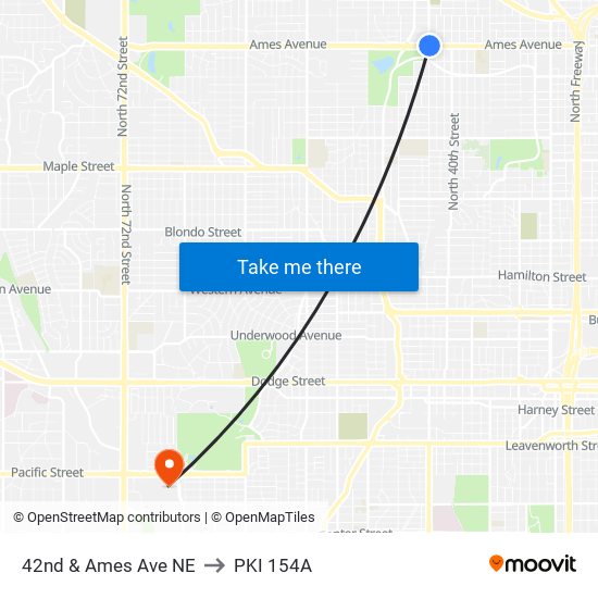 42nd & Ames Ave NE to PKI 154A map