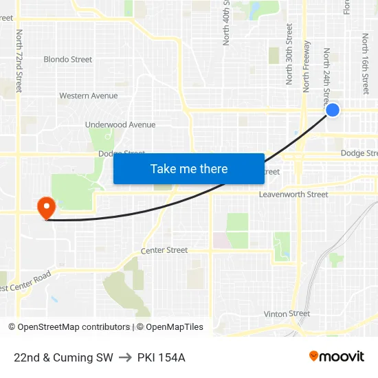 22nd & Cuming SW to PKI 154A map