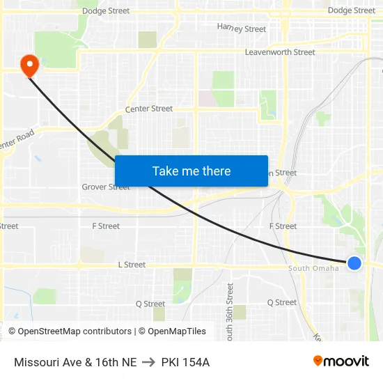 Missouri Ave & 16th NE to PKI 154A map