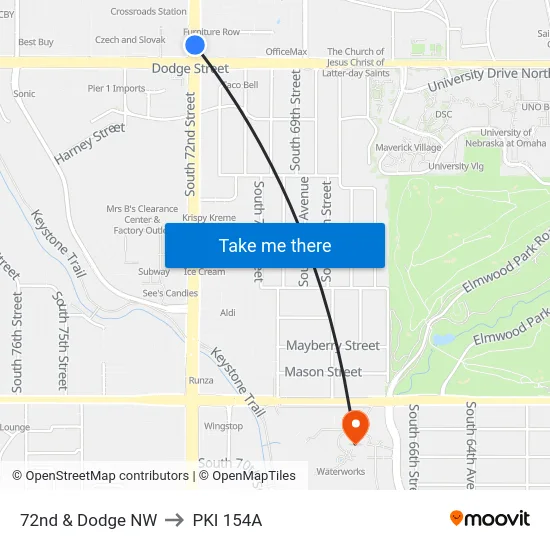 72nd & Dodge NW to PKI 154A map
