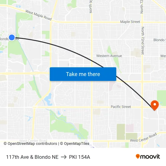 117th Ave & Blondo NE to PKI 154A map