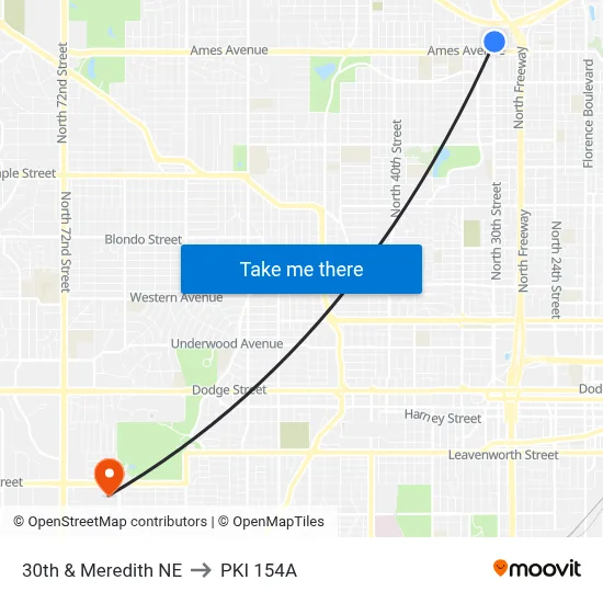 30th & Meredith NE to PKI 154A map