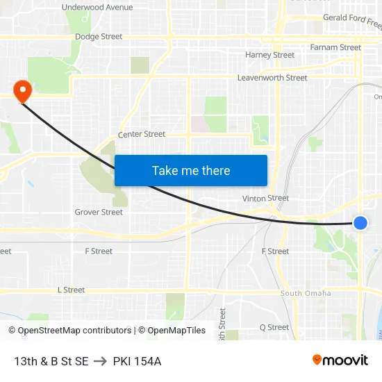 13th & B St SE to PKI 154A map