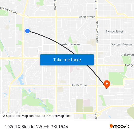 102nd & Blondo NW to PKI 154A map