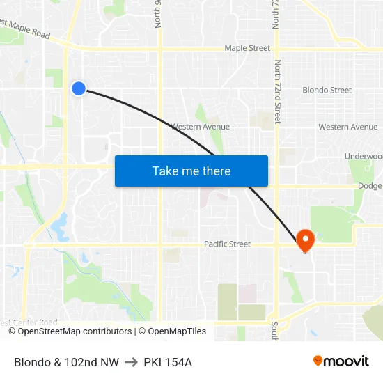 Blondo & 102nd NW to PKI 154A map