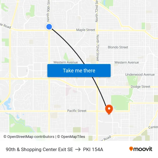 90th & Shopping Center Exit SE to PKI 154A map