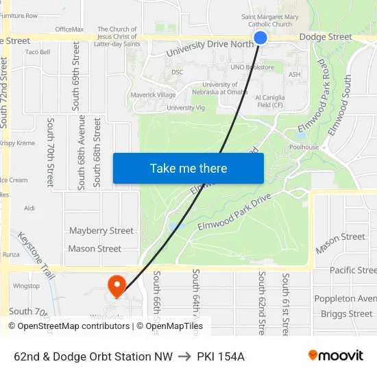 62nd & Dodge Orbt Station NW to PKI 154A map