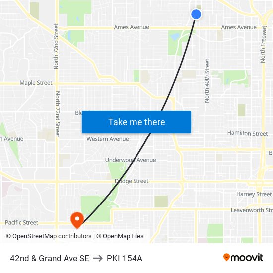 42nd & Grand Ave SE to PKI 154A map