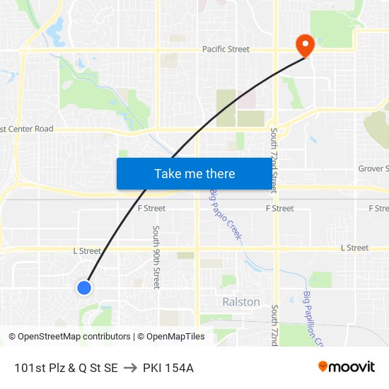 101st Plz & Q St SE to PKI 154A map