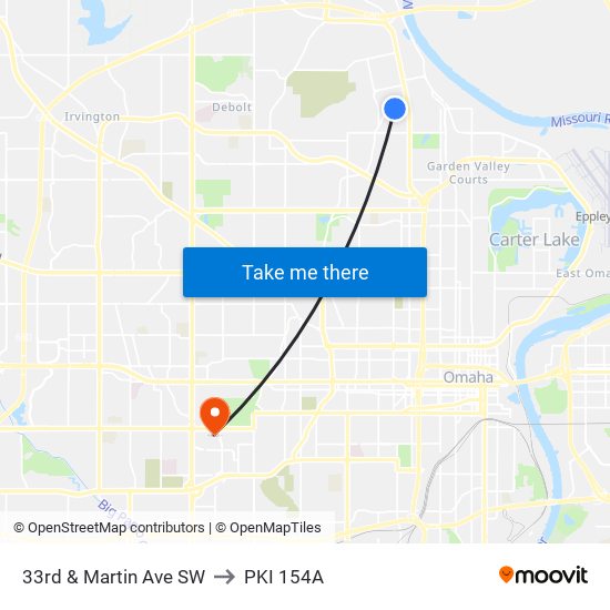 33rd & Martin Ave SW to PKI 154A map