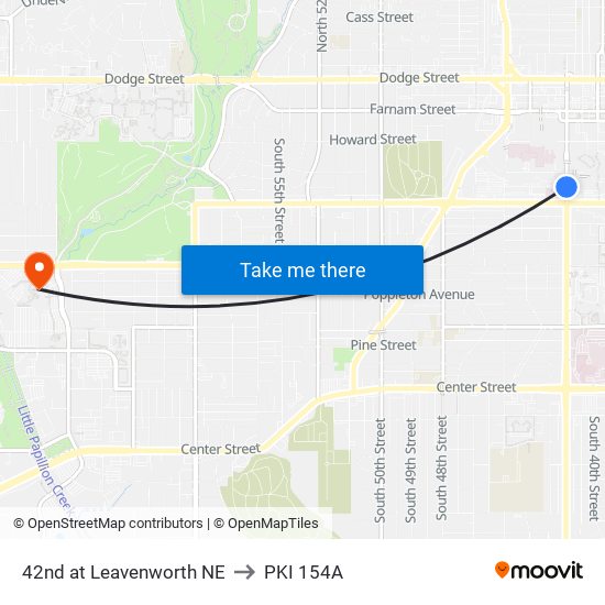 42nd at Leavenworth NE to PKI 154A map