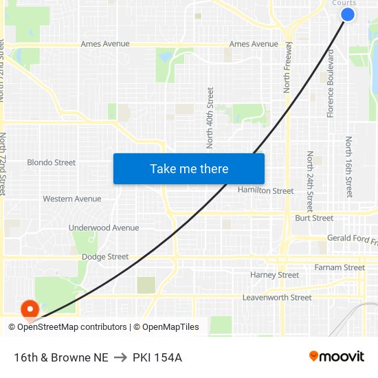 16th & Browne NE to PKI 154A map