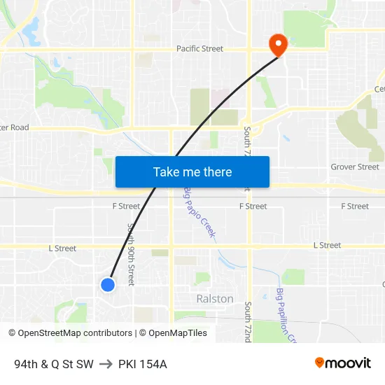 94th & Q St SW to PKI 154A map