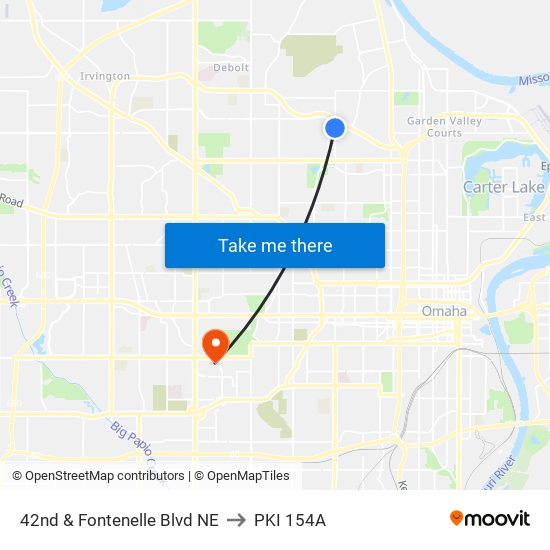 42nd & Fontenelle Blvd NE to PKI 154A map