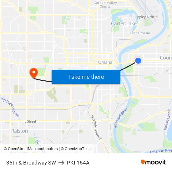 35th & Broadway SW to PKI 154A map