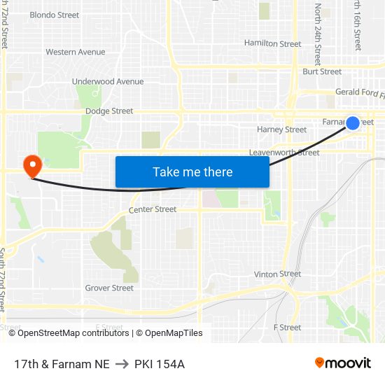 17th & Farnam NE to PKI 154A map