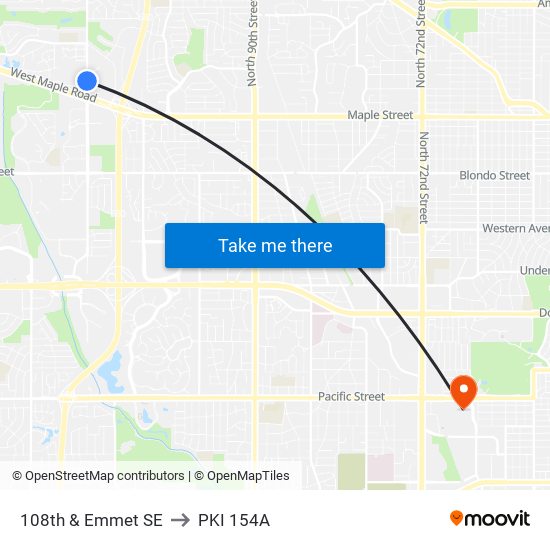 108th & Emmet SE to PKI 154A map