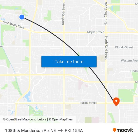 108th & Manderson Plz NE to PKI 154A map