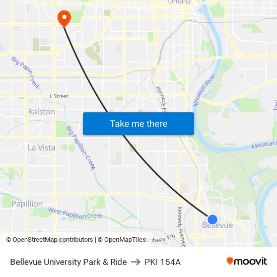 Bellevue University Park & Ride to PKI 154A map