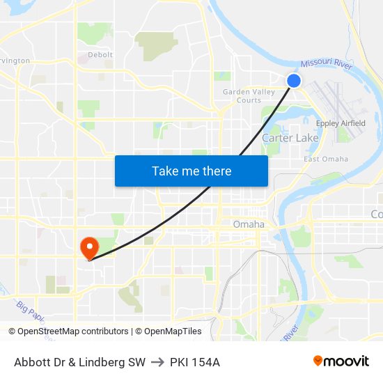 Abbott Dr & Lindberg SW to PKI 154A map