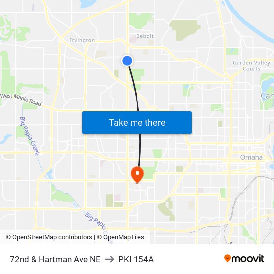 72nd & Hartman Ave NE to PKI 154A map