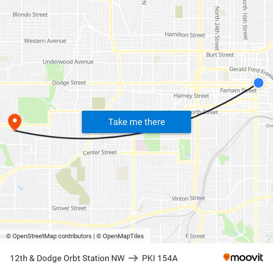 12th & Dodge Orbt Station NW to PKI 154A map