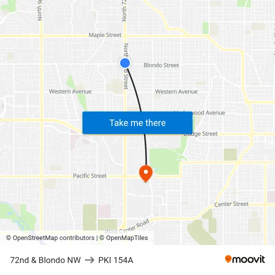 72nd & Blondo NW to PKI 154A map