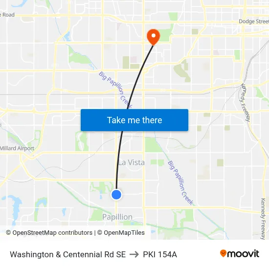 Washington & Centennial Rd SE to PKI 154A map