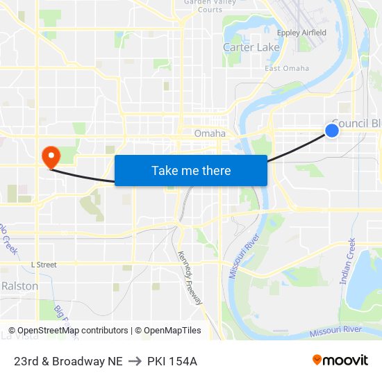 23rd & Broadway NE to PKI 154A map