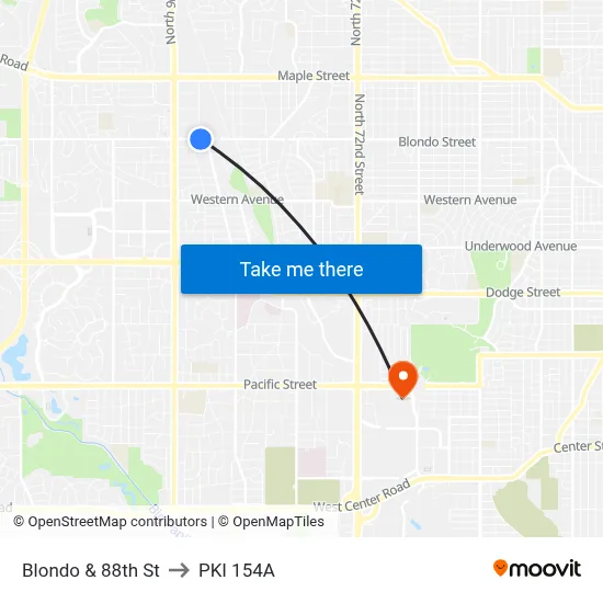 Blondo & 88th St to PKI 154A map