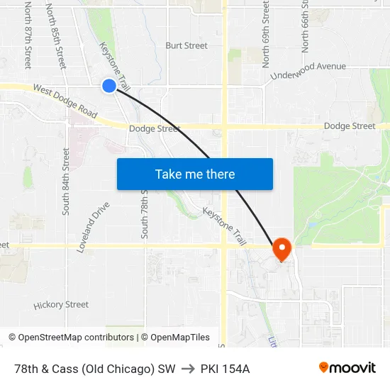 78th & Cass (Old Chicago) SW to PKI 154A map