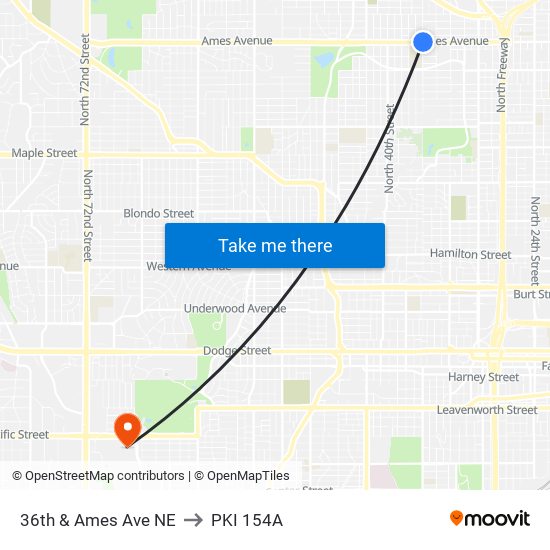 36th & Ames Ave NE to PKI 154A map