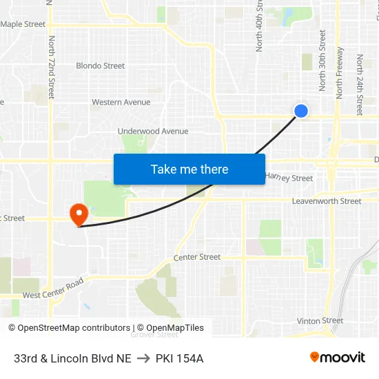 33rd & Lincoln Blvd NE to PKI 154A map