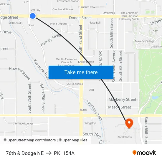 76th & Dodge NE to PKI 154A map