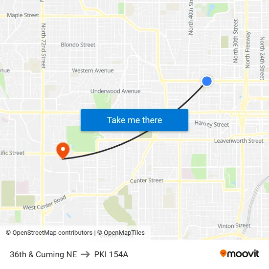 36th & Cuming NE to PKI 154A map