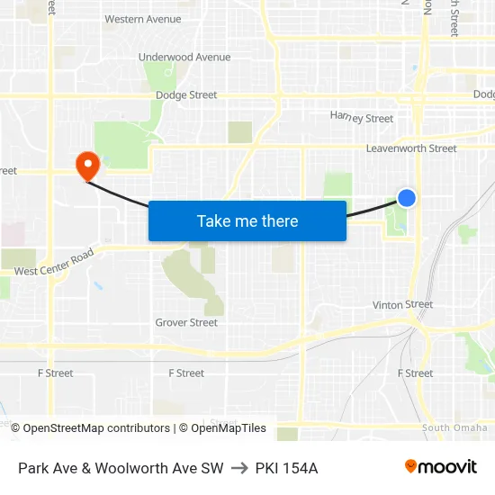 Park Ave & Woolworth Ave SW to PKI 154A map