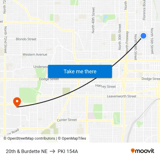 20th & Burdette NE to PKI 154A map