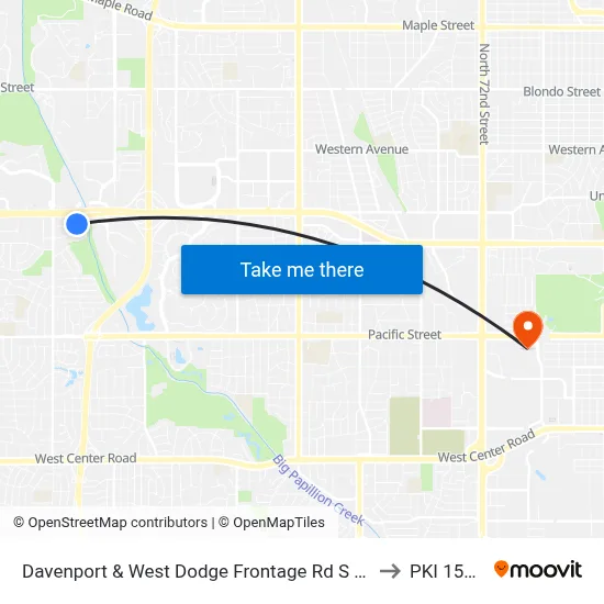 Davenport & West Dodge Frontage Rd S SE to PKI 154A map