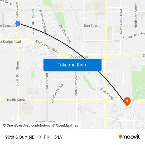 90th & Burt NE to PKI 154A map