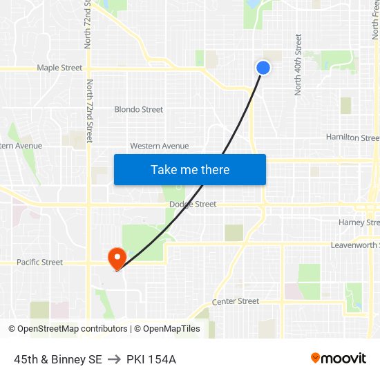 45th & Binney SE to PKI 154A map