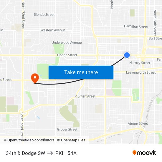 34th & Dodge SW to PKI 154A map