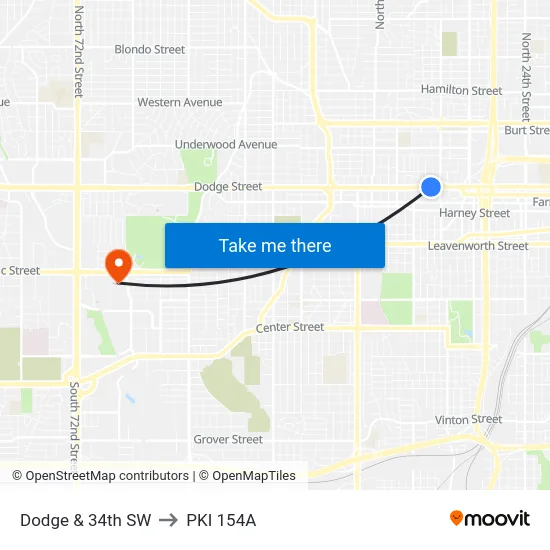 Dodge & 34th SW to PKI 154A map