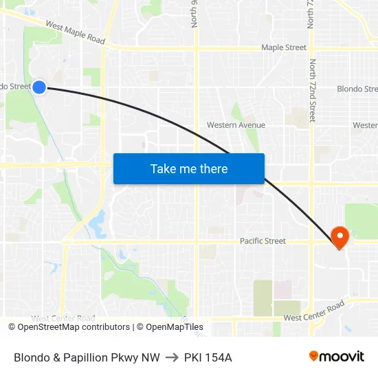 Blondo & Papillion Pkwy NW to PKI 154A map