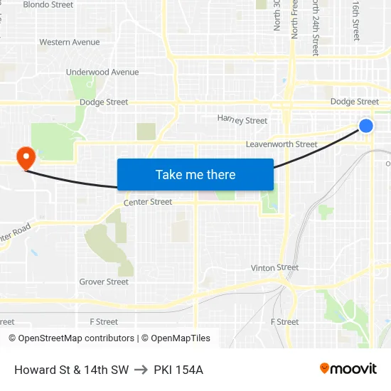 Howard St & 14th SW to PKI 154A map